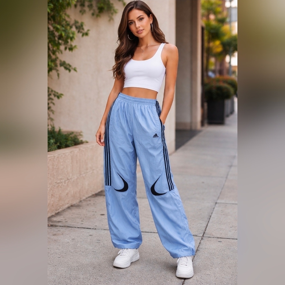 Adidas Women's Sky Blue Joggers with Navy Accents